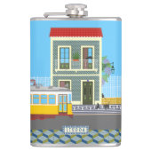 Oud Lissabon huis met katten en gele tram Heupfles (Voorkant)