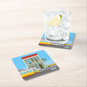 Oud Lissabon huis met katten en gele tram Kartonnen Onderzetters