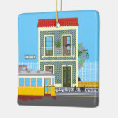 Oud Lissabon huis met katten en gele tram Keramisch Ornament (Links)
