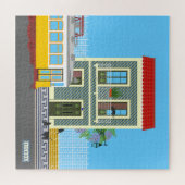 Oud Lissabon huis met katten en gele tram Legpuzzel (Horizontaal)