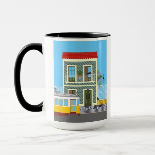 Oud Lissabon huis met katten en gele tram Mok (Links)