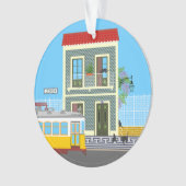Oud Lissabon huis met katten en gele tram Ornament (voorkant)