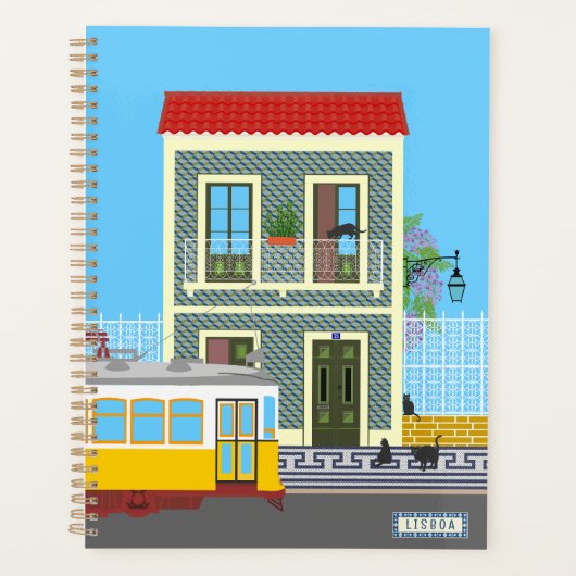 Oud Lissabon huis met katten en gele tram Planner (Voorkant)