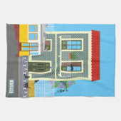 Oud Lissabon huis met katten en gele tram Theedoek (Horizontaal)