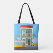Oud Lissabon huis met katten en gele tram Tote Bag (Achterkant)