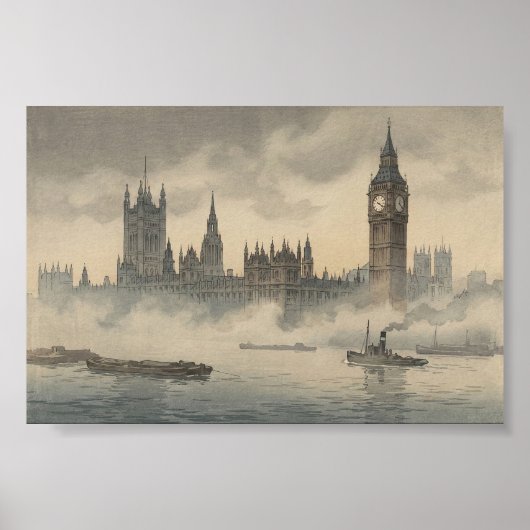 Oud Londen in de Mist Japanse Houtsnede Poster (Voorkant)