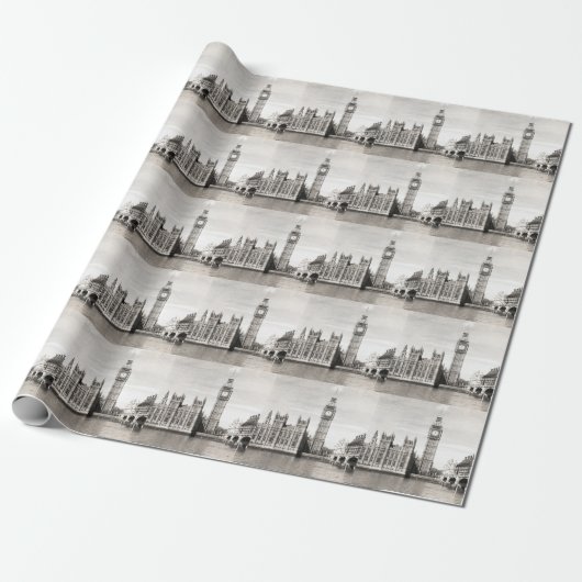 Oud Londen, zwart-wit. Cadeaupapier (Uitgerold)