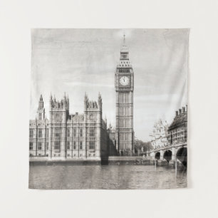 Oud Londen, zwart-wit. Wandkleed