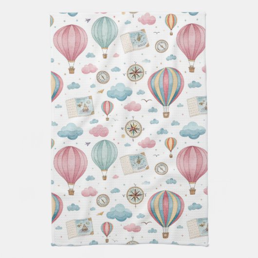 Oud luchtballonpatroon (1) theedoek (Verticaal)