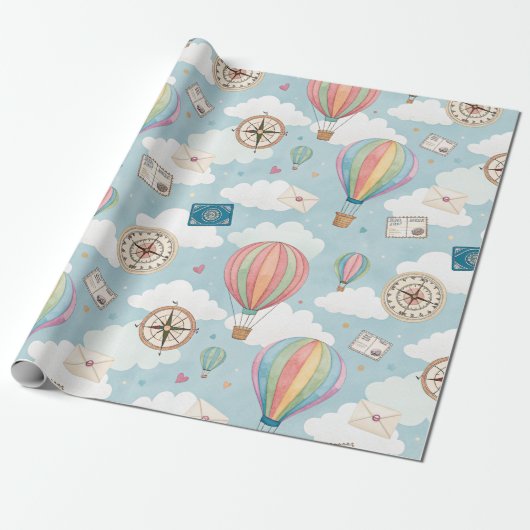 Oud luchtballonpatroon (2) cadeaupapier (Uitgerold)