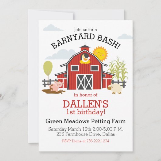 Oud Macdonald Boerderij Barnyard 1e verjaardagsfee Kaart (Voorkant)