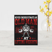 Oud Man bij gewichtheffen Workout Fitness Gym 1 Kaart (Gele Bloem)