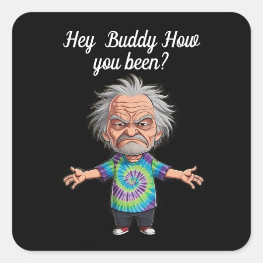 Oud man Chibi met uitgestrekte armen Vierkante Sticker (Voorkant)