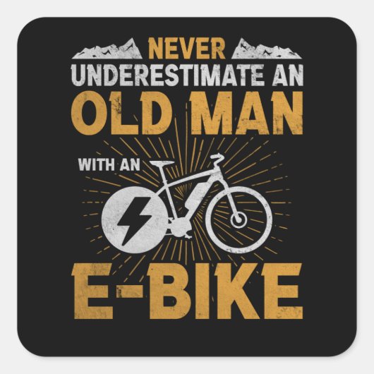 Oud Man E-Bike Oude Mannen Fietsen Fietsrit Vierkante Sticker (Voorkant)