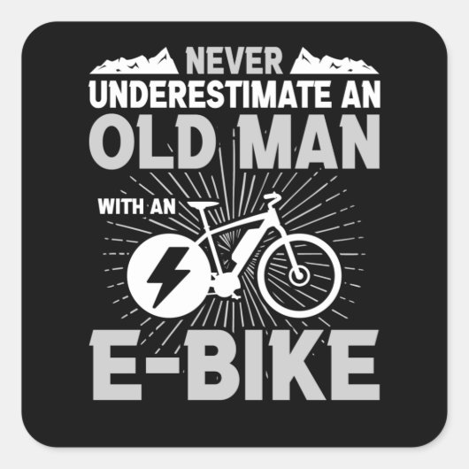 Oud Man E-Bike Oude Mannen Fietsen Fietsrit Vierkante Sticker (Voorkant)