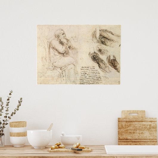 Oud Man en waterschets door Leonardo da Vinci Poster (Keuken)