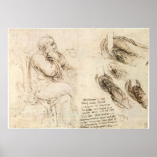 Oud Man en waterschets door Leonardo da Vinci Poster (Voorkant)