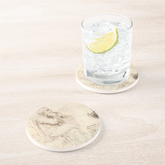 Oud Man en waterschets door Leonardo da Vinci Zandsteen Onderzetter (Zijkant)