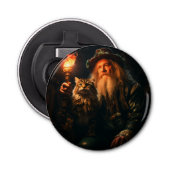 Oud Man en zijn Kat Button Flesopener (Voorkant)