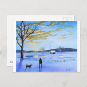 Oud man en zijn wintersneeuwschilderij briefkaart (Voorkant / Achterkant)