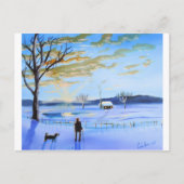 Oud man en zijn wintersneeuwschilderij briefkaart (Voorkant)