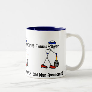 Oud Man Geweldige! Tennis Player Tweekleurige Koffiemok