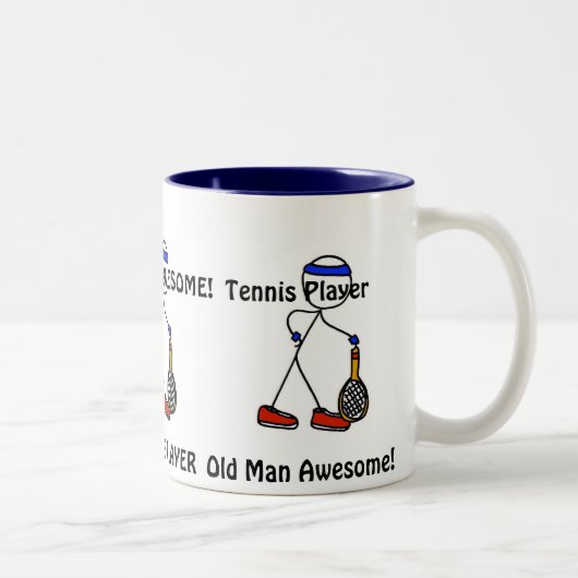 Oud Man Geweldige! Tennis Player Tweekleurige Koffiemok (Rechts)
