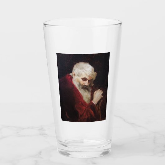 Oud Man in een rode kat (kerstmis) Glas (Voorkant)