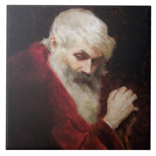 Oud Man in een rode kat (kerstmis) Tegeltje (Voorkant)