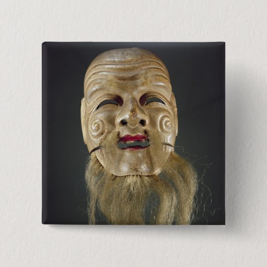 Oud Man Masker, noh theater Vierkante Button 5,1 Cm (Voorkant)