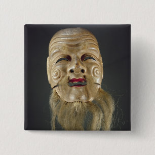 Oud Man Masker, noh theater Vierkante Button 5,1 Cm