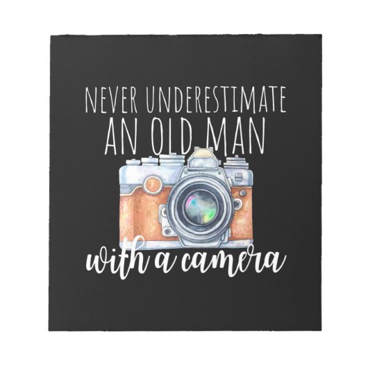 Oud Man met camera Notitieblok (Voorkant)