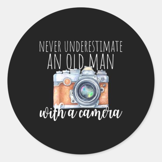 Oud Man met camera Ronde Sticker (Voorkant)