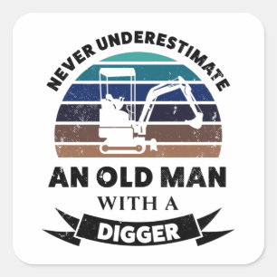 Oud Man met Digger Funny Gift Dad Vierkante Sticker