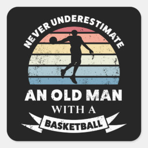 Oud Man met een Basketball Funny Gift Dad Vierkante Sticker