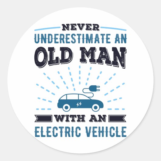 Oud Man met een dag cadeau van een elektrisch voer Ronde Sticker (Voorkant)