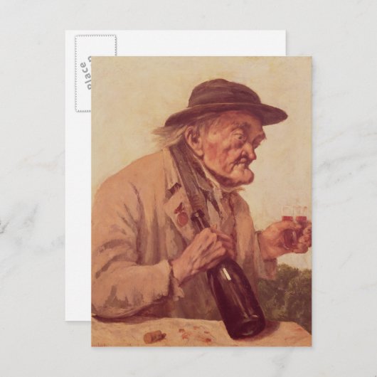Oud Man met een glas wijn Briefkaart (Voorkant / Achterkant)