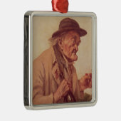 Oud Man met een glas wijn Metalen Ornament (Rechts)