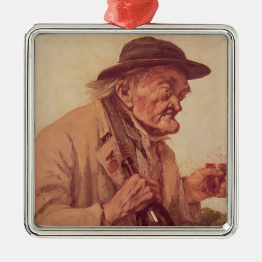 Oud Man met een glas wijn Metalen Ornament (Voorkant)