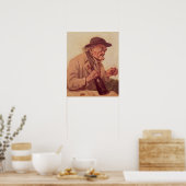 Oud Man met een glas wijn Poster (Keuken)
