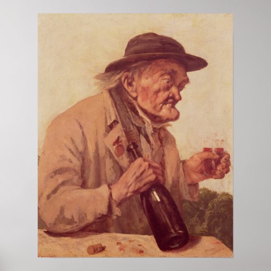 Oud Man met een glas wijn Poster (Voorkant)