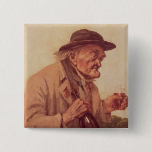 Oud Man met een glas wijn Vierkante Button 5,1 Cm