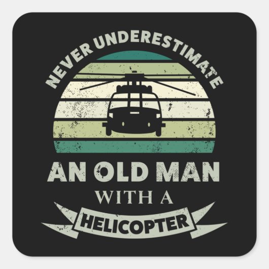 Oud Man met een helikopter Vierkante Sticker (Voorkant)