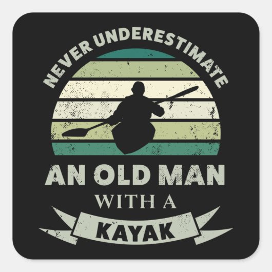 Oud Man met een Kayak Funny Dad Gift Vierkante Sticker (Voorkant)