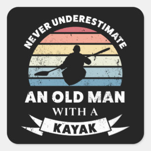 Oud Man met een Kayak Funny Gift Pa Vierkante Sticker
