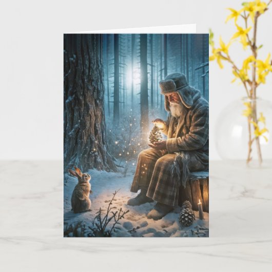 Oud Man met een konijn Kaart (Gele Bloem)