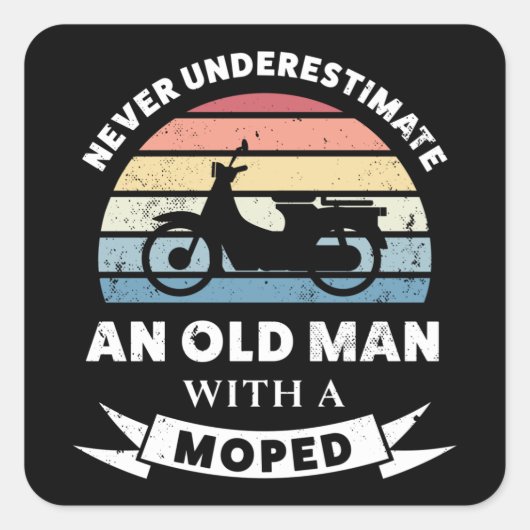Oud Man met een Moped Funny Gift Papa Vierkante Sticker (Voorkant)