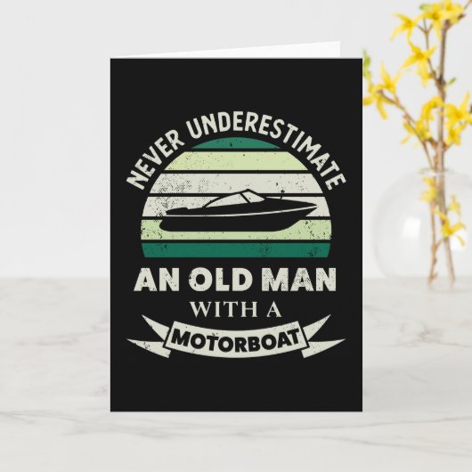 Oud Man met een motorboot Funny Boating Kaart (Gele Bloem)