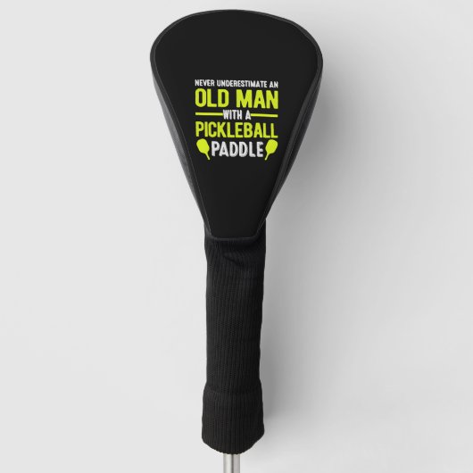 Oud Man met een Pickleball Paddle Funny Senior Man Golfheadcover (Voorkant)