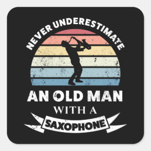 Oud Man met een Saxophone Funny Gift Dad Vierkante Sticker